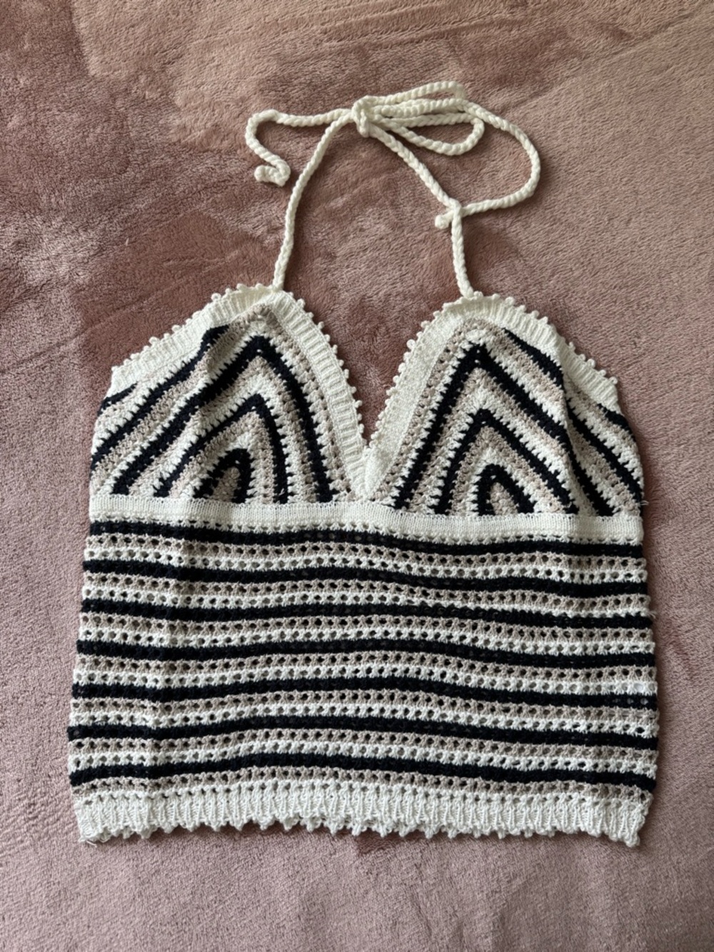 NWT Marine Layer Archive Mia Crochet Halter Tank Top, Neutral Stripe, Size M